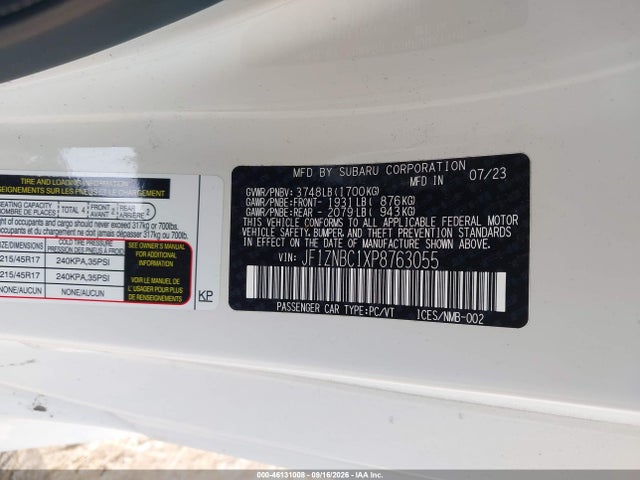 46131008 :رقم المزاد ، JF1ZNBC1XP8763055 vin ، 2023 Toyota Gr86 مزاد بيع