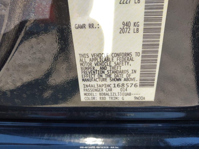 2017 Nissan Altima 2.5 Sv მანქანა იყიდება აუქციონზე, vin: 1N4AL3AP1HC168576, აუქციონის ნომერი: 46131018