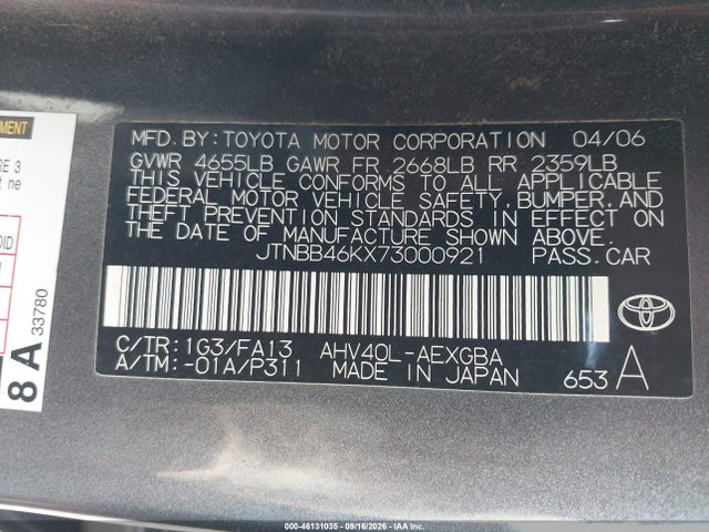Aukcja sprzedaży 2007 Toyota Camry Hybrid, vin: JTNBB46KX73000921, numer aukcji: 46131035