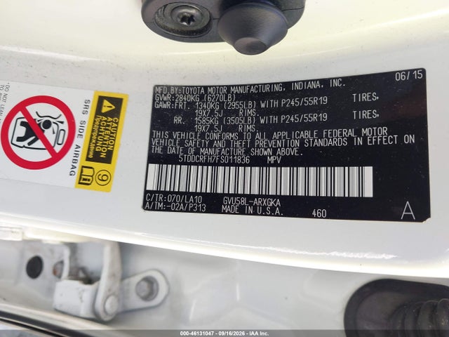 2015 Toyota Highlander Hybrid Limited Platinum V6 მანქანა იყიდება აუქციონზე, vin: 5TDDCRFH7FS011836, აუქციონის ნომერი: 46131047