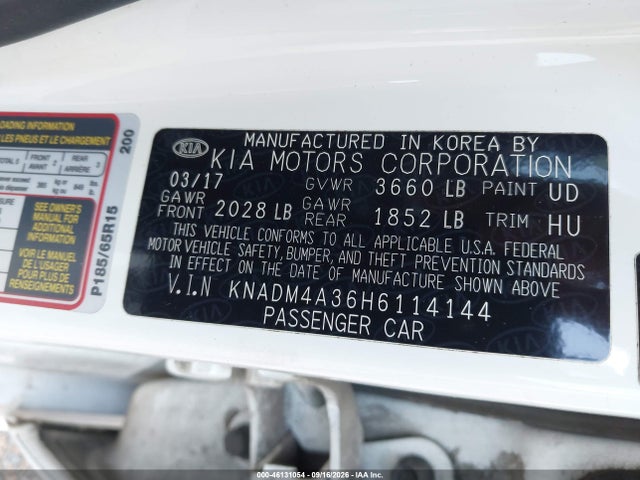 2017 Kia Rio Lx მანქანა იყიდება აუქციონზე, vin: KNADM4A36H6114144, აუქციონის ნომერი: 46131054