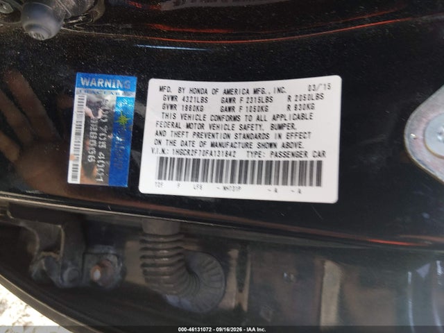 46131072 :رقم المزاد ، 1HGCR2F70FA131842 vin ، 2015 Honda Accord Ex مزاد بيع