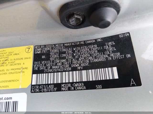 Aukcja sprzedaży 2004 Lexus Rx 330, vin: 2T2HA31U14C014998, numer aukcji: 46131091
