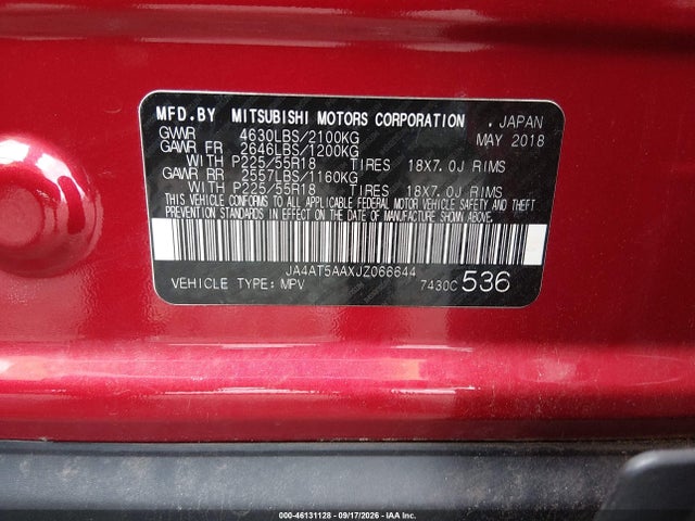 Auction sale of the 2018 Mitsubishi Eclipse Cross Se/sel, vin: JA4AT5AAXJZ066644, lot number: 46131128