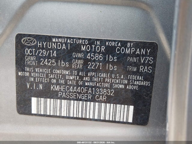 Продажа на аукционе авто 2015 Hyundai Sonata Hybrid, vin: KMHEC4A40FA133832, номер лота: 46131132