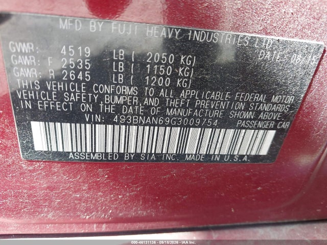 2016 Subaru Legacy 2.5i Limited მანქანა იყიდება აუქციონზე, vin: 4S3BNAN69G3009754, აუქციონის ნომერი: 46131136