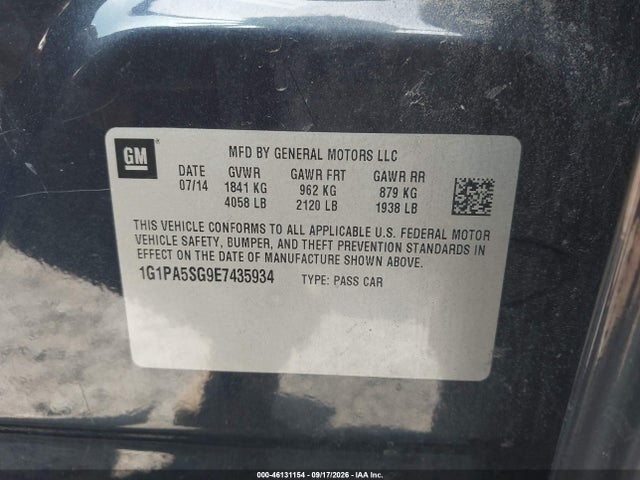 Aukcja sprzedaży 2014 Chevrolet Cruze Ls Auto, vin: 1G1PA5SG9E7435934, numer aukcji: 46131154