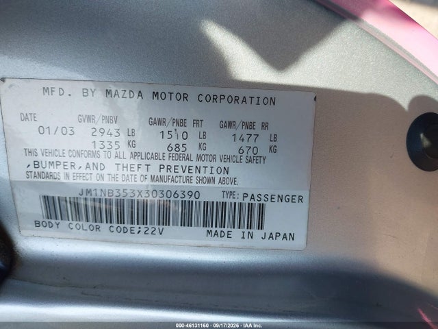 Aukcja sprzedaży 2003 Mazda Mx-5 Miata Cloth/ls/se/shinsen, vin: JM1NB353X30306390, numer aukcji: 46131160