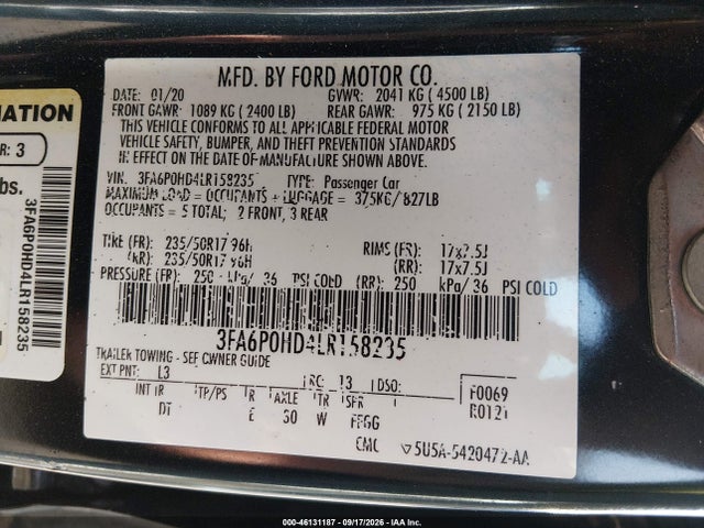 Продаж на аукціоні авто 2020 Ford Fusion Se, vin: 3FA6P0HD4LR158235, номер лоту: 46131187