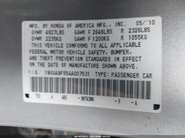 Продажа на аукционе авто 2010 Acura Tl 3.7, vin: 19UUA9F55AA007531, номер лота: 46131211
