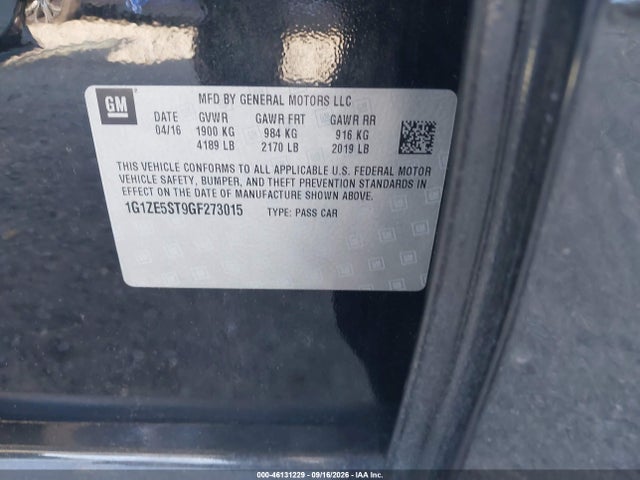 46131229 :رقم المزاد ، 1G1ZE5ST9GF273015 vin ، 2016 Chevrolet Malibu 1lt مزاد بيع