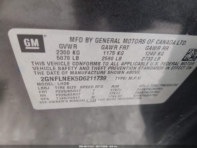 Aukcja sprzedaży 2013 Chevrolet Equinox 2lt, vin: 2GNFLNEK5D6211739, numer aukcji: 46131241