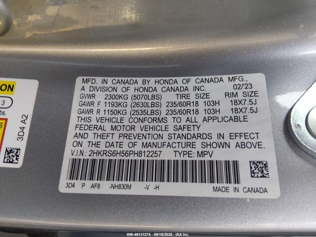 Продаж на аукціоні авто 2023 Honda Cr-v Hybrid Sport, vin: 2HKRS6H56PH812257, номер лоту: 46131274