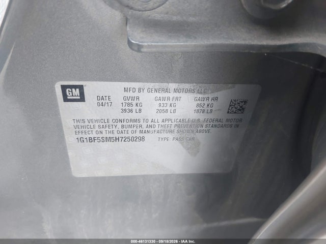 Продажа на аукционе авто 2017 Chevrolet Cruze Premier Auto, vin: 1G1BF5SM5H7250298, номер лота: 46131330