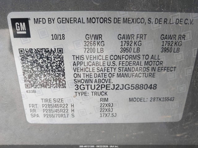 Aukcja sprzedaży 2018 Gmc Sierra 1500 Denali, vin: 3GTU2PEJ2JG588048, numer aukcji: 46131385