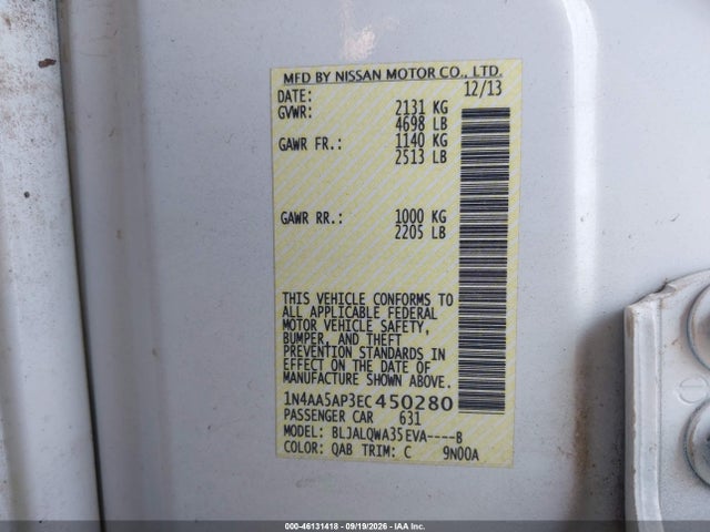 Aukcja sprzedaży 2014 Nissan Maxima 3.5 S, vin: 1N4AA5AP3EC450280, numer aukcji: 46131418
