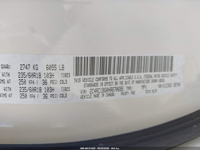 Aukcja sprzedaży 2017 Chrysler Pacifica Touring-l, vin: 2C4RC1BG0HR670695, numer aukcji: 46131429