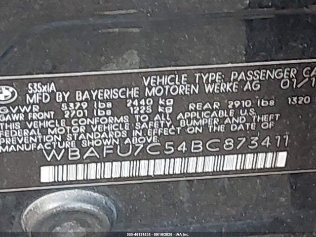 Продажа на аукционе авто 2011 Bmw 535i Xdrive, vin: WBAFU7C54BC873411, номер лота: 46131438