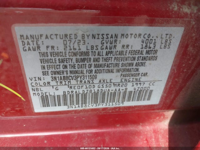 Aukcja sprzedaży 2023 Nissan Sentra Sv Xtronic Cvt, vin: 3N1AB8CV3PY311509, numer aukcji: 46131452