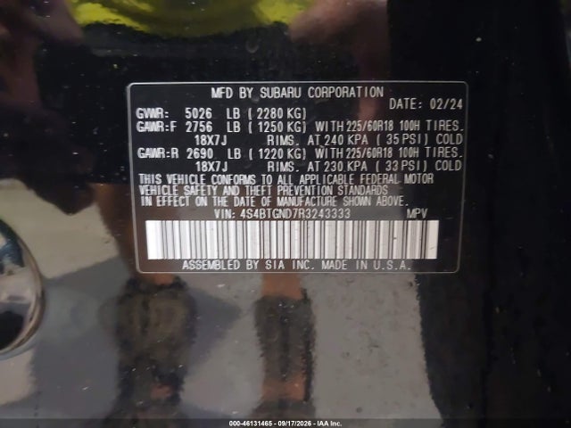 Auction sale of the 2024 Subaru Outback Limited Xt, vin: 4S4BTGND7R3243333, lot number: 46131465