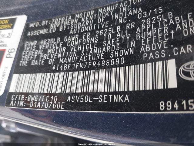 Aukcja sprzedaży 2015 Toyota Camry Le, vin: 4T4BF1FK7FR488890, numer aukcji: 46131468