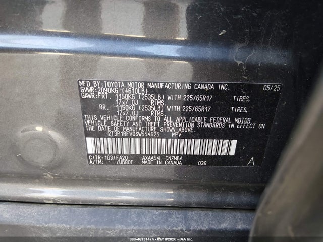 46131474 :رقم المزاد ، 2T3P1RFV0SW554625 vin ، 2025 Toyota Rav4 Xle مزاد بيع