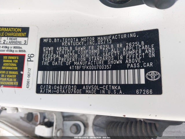 Aukcja sprzedaży 2013 Toyota Camry Le, vin: 4T1BF1FK0DU700357, numer aukcji: 46131475