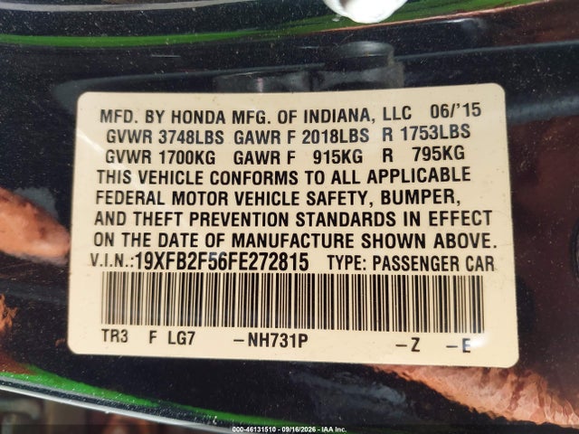 Honda Civic Lx 2015 19XFB2F56FE272815 Image 9