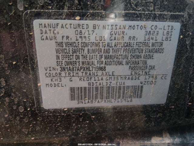 3N1AB7APXHL715968 Nissan SENTRA SV