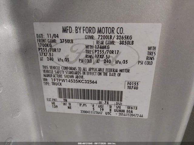 Продаж на аукціоні авто 2005 Ford F150 Supercrew, vin: 1FTPW14535KC32564, номер лоту: 46131540