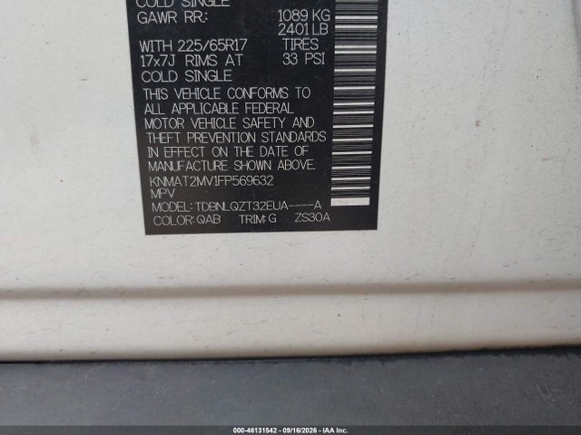 2015 Nissan Rogue Sv მანქანა იყიდება აუქციონზე, vin: KNMAT2MV1FP569632, აუქციონის ნომერი: 46131542