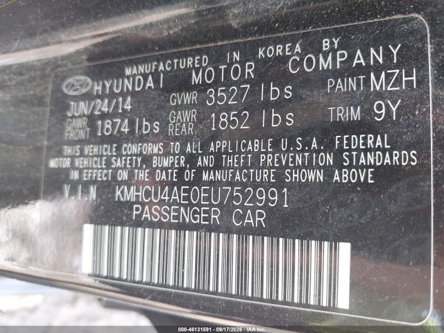 46131591 :رقم المزاد ، KMHCU4AE0EU752991 vin ، 2014 Hyundai Accent Gls مزاد بيع