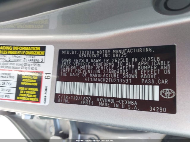 Продажа на аукционе авто 2026 Toyota Camry Le, vin: 4T1DAACK2TU213591, номер лота: 46131609