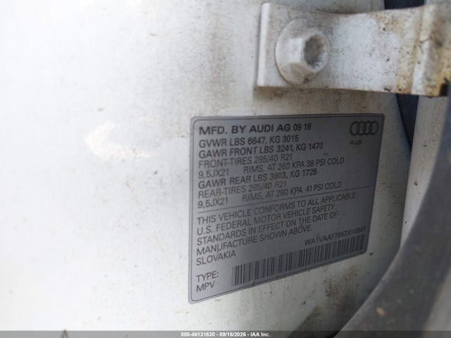 46131630 :رقم المزاد ، WA1VAAF76KD010681 vin ، 2019 Audi Q7 55 Premium مزاد بيع