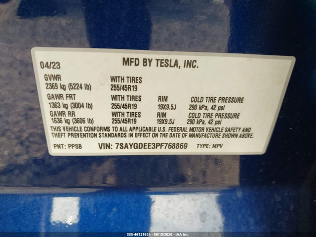 7SAYGDEE3PF768869 Tesla Model Y Awd/long Range Dual Motor All-wheel Drive