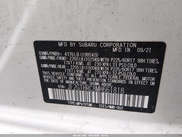 2021 Subaru Crosstrek Sport მანქანა იყიდება აუქციონზე, vin: JF2GTHRC8MH661818, აუქციონის ნომერი: 46131663