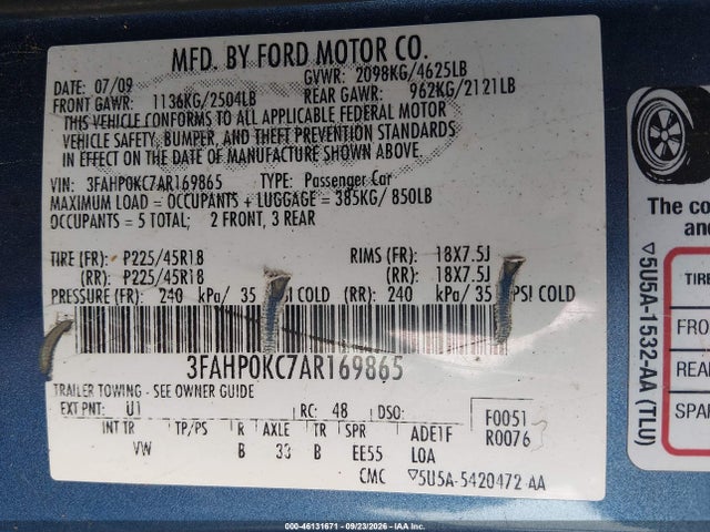 Продажа на аукционе авто 2010 Ford Fusion Sport, vin: 3FAHP0KC7AR169865, номер лота: 46131671