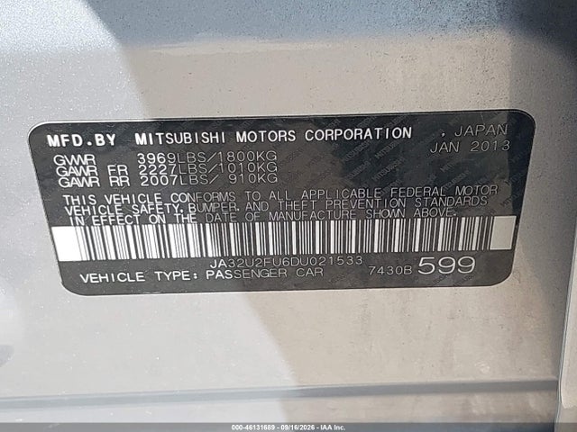 Aukcja sprzedaży 2013 Mitsubishi Lancer Es, vin: JA32U2FU6DU021533, numer aukcji: 46131689
