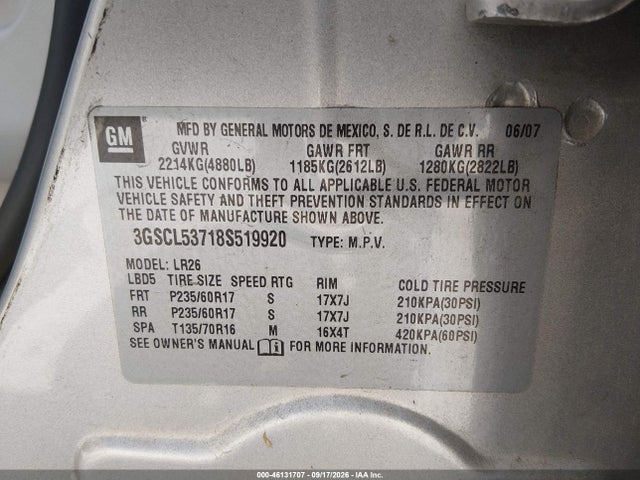 2008 Saturn Vue V6 Xr მანქანა იყიდება აუქციონზე, vin: 3GSCL53718S519920, აუქციონის ნომერი: 46131707