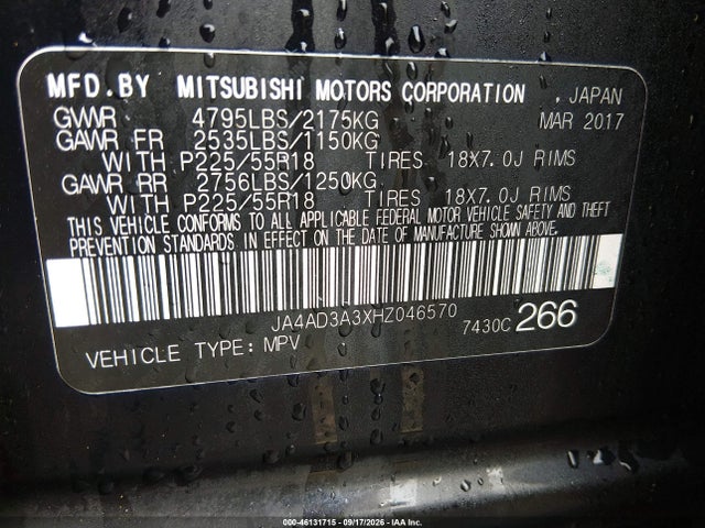 Продажа на аукционе авто 2017 Mitsubishi Outlander Sel, vin: JA4AD3A3XHZ046570, номер лота: 46131715