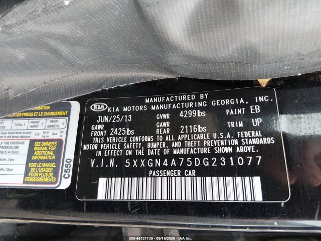 Aukcja sprzedaży 2013 Kia Optima Ex, vin: 5XXGN4A75DG231077, numer aukcji: 46131739