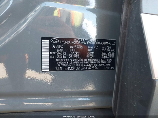 Продаж на аукціоні авто 2022 Hyundai Santa Fe Limited, vin: 5NMS4DAL6NH472336, номер лоту: 46131742