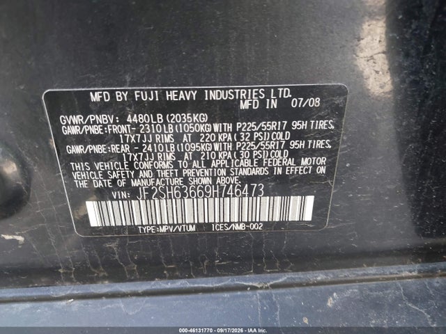 Продаж на аукціоні авто 2009 Subaru Forester 2.5x, vin: JF2SH63669H746473, номер лоту: 46131770