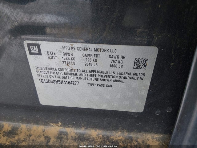 46131781 :رقم المزاد ، 1G1JD6SH5H4154277 vin ، 2017 Chevrolet Sonic Lt Auto مزاد بيع