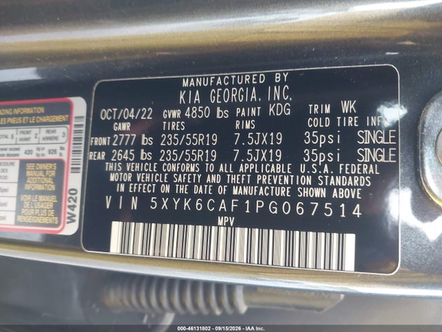 Продажа на аукционе авто 2023 Kia Sportage X-line, vin: 5XYK6CAF1PG067514, номер лота: 46131802
