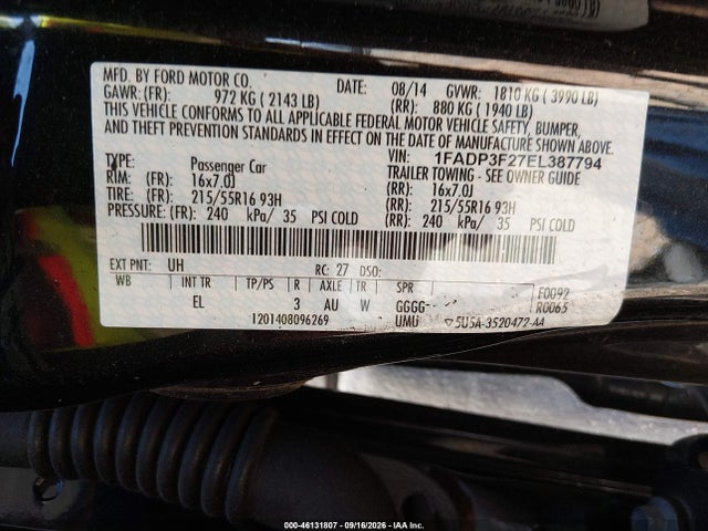 Aukcja sprzedaży 2014 Ford Focus Se, vin: 1FADP3F27EL387794, numer aukcji: 46131807