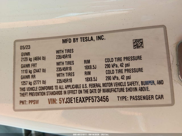 Tesla Model 3 Rear-wheel Drive 2023 5YJ3E1EAXPF573456 Image 9