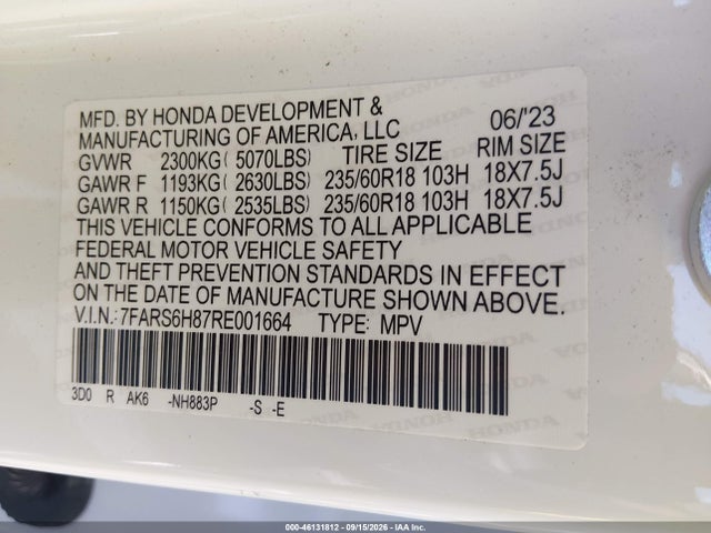 Продажа на аукционе авто 2024 Honda Cr-v Hybrid Sport-l, vin: 7FARS6H87RE001664, номер лота: 46131812