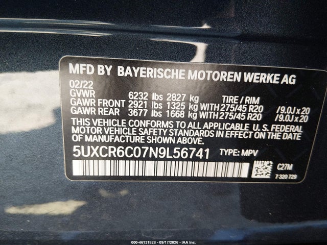 Aukcja sprzedaży 2022 Bmw X5 Xdrive40i, vin: 5UXCR6C07N9L56741, numer aukcji: 46131828
