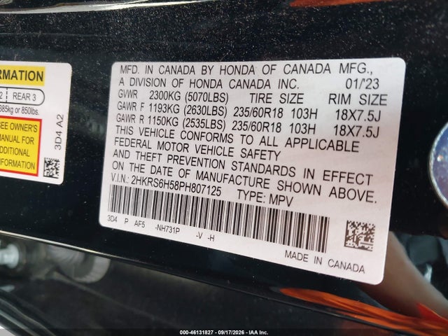 Aukcja sprzedaży 2023 Honda Cr-v Hybrid Sport, vin: 2HKRS6H58PH807125, numer aukcji: 46131827